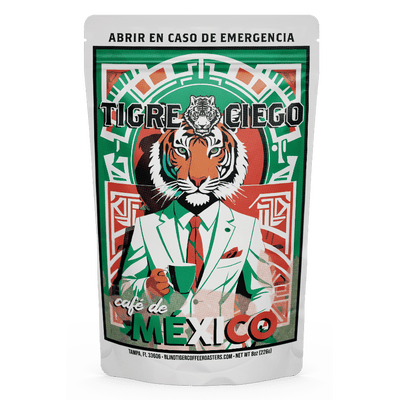 Café de México packaging with tiger design on a white background
