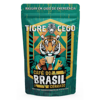 Café do Brasil Cerrado packaging with tiger illustration on a green background