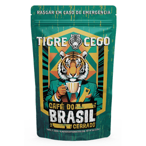 Café do Brasil Cerrado packaging with tiger illustration on a green background