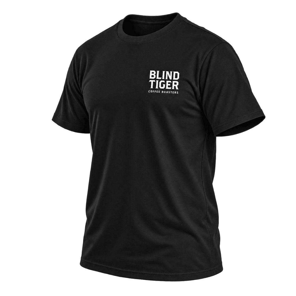 Blind Tiger Coffee Roasters T-Shirt in Black, front angled