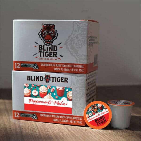 Peppermint Mocha Flavored K-cups coffee pods at Blind Tiger